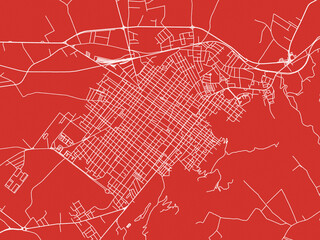 Christmas Map of Vittoria, Italy in Snowy White on Festive Red Background.