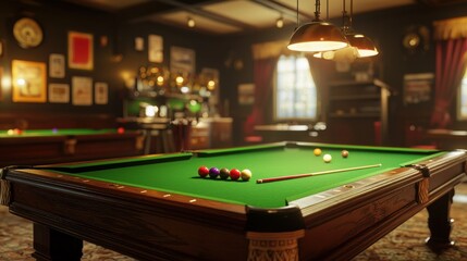 Detailed Snooker Table Setup with Essential Elements for a Game in a Cozy Environment