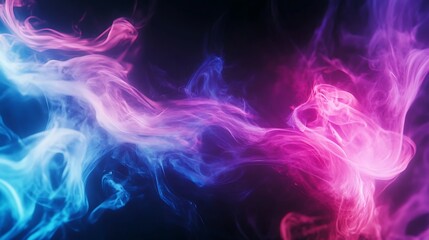 Neon smoke swirls in a vibrant dance of blue and pink hues against a dark background