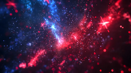 Obraz premium Fireworks Border for Fourth of July with Red and Blue Stars and Sparks Independence Day Celebration in the United States. 