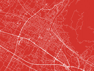 Christmas Map of Prato, Italy in Snowy White on Festive Red Background.