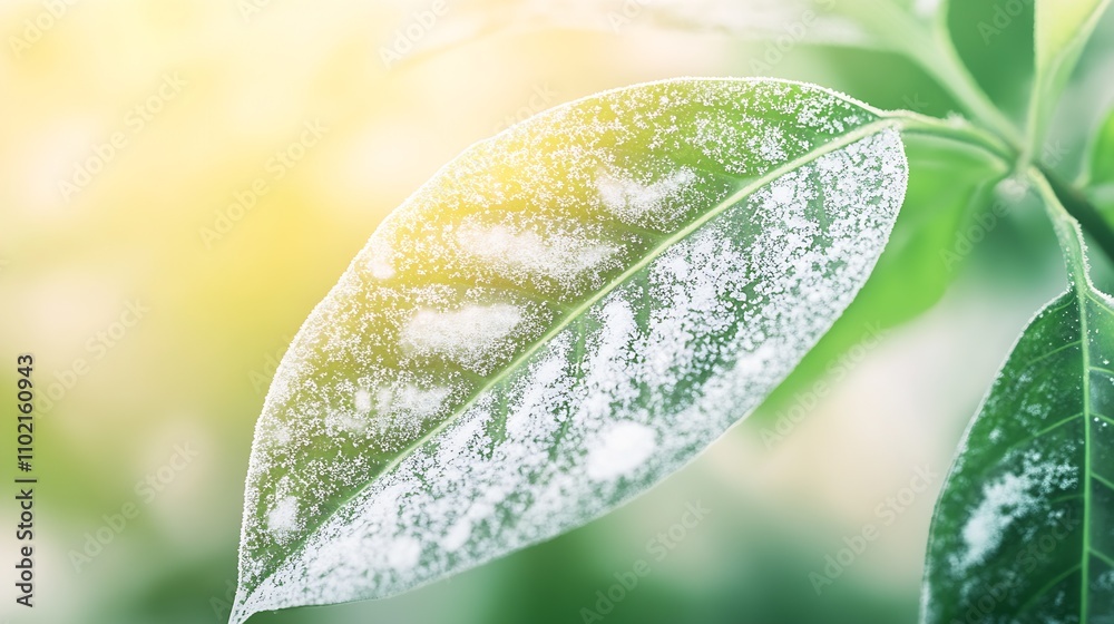 Poster vibrant spring frost on green leaf with sunlit background for fresh botanical displays : generative 
