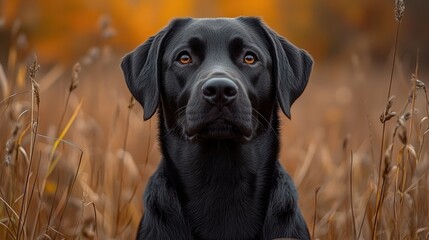 Majestic black labrador in autumn field captures nature's beauty and elegance