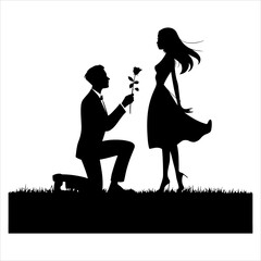 Romantic Proposal Silhouette - Man Proposing with Rose