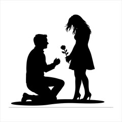 Romantic Proposal Silhouette - girl Proposing with Rose