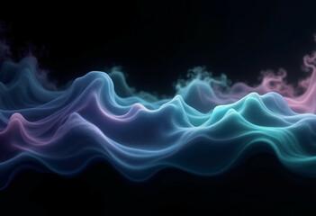 Abstract 3D rendering of flowing  colorful particles forming wavy landscape.