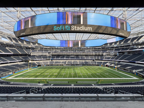 Inglewood, CA, USA - November 14, 2024: Sofi Stadium is home to the NFL Los Angeles Rams and Chargers. The state-of-the-art building is a past and future site for the Super Bowl and Olympics.