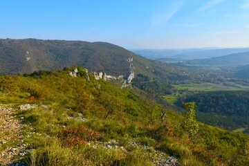 Scenic view of landscape at Kraški Rob at the border of Slovenia and Croatia in Istria