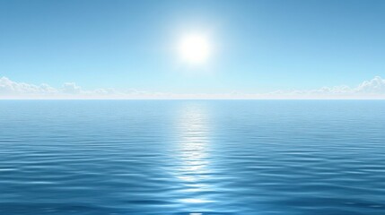 Obraz premium Calm ocean waters reflecting sunlight on a clear day with minimal clouds in the sky