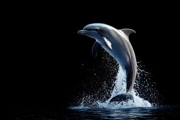 Obraz premium Powerful Dolphin Leaping from Shimmering Ocean Waters,Captured Through High-Speed Photography