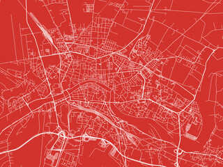 Christmas Map of Pisa, Italy in Snowy White on Festive Red Background.