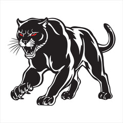 Obraz premium Black panther roaring silhouette illustration vector
