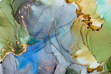 Obraz premium Natural luxury abstract fluid art painting in liquid ink technique. Tender and dreamy wallpaper. Mixture of colors creating transparent waves and golden swirls. For posters, other printed materials