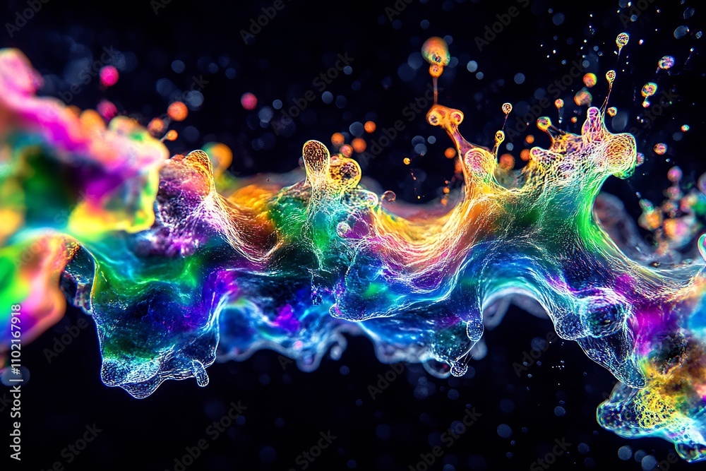 Aufkleber Dynamic Multicolored Abstract with Fluid Motion and Bubble Effects in Digital Art : Generative AI