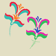 Stylized colored floral. Hand drawn.