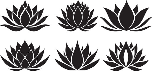 Set of lotus flower silhouette vector icon illustration