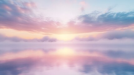 Fototapeta premium Serene Sunrise Over Misty Lake Water Reflections