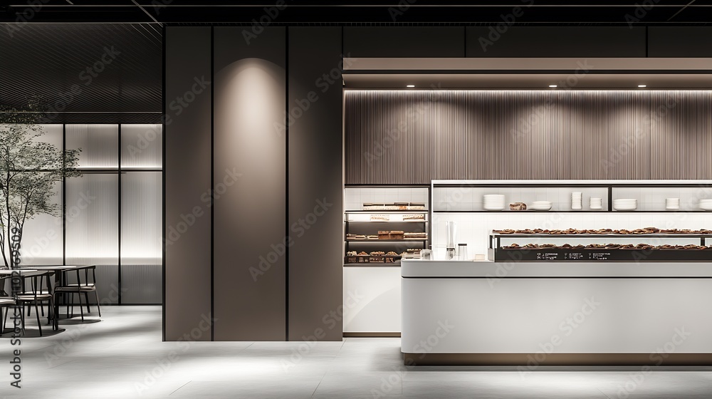 Aufkleber sophisticated bakery ambiance with warm lighting and sleek design elements : generative ai