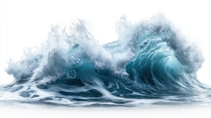 Fototapeta premium Powerful ocean wave crashing against the shore at sunset showcasing nature's beauty