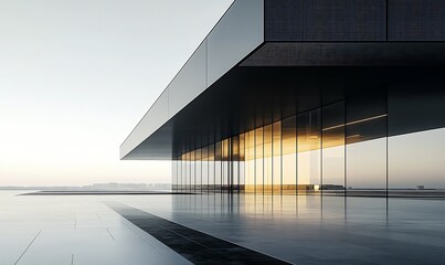 Obraz premium Reflective Contemporary Building with Modern Glass Design at Sunrise : Generative AI