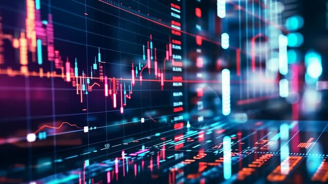 Data visualization showcasing financial market trends with colorful graphs and indicators