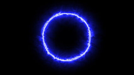 Round circle of fire on black backend. Picture of neon glowing fire circle.