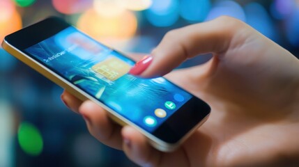 person using smartphone with digital wallet interface, showcasing technology