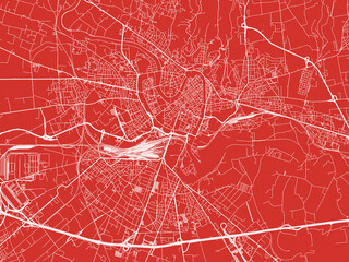 Christmas Map of Verona, Italy in Snowy White on Festive Red Background.
