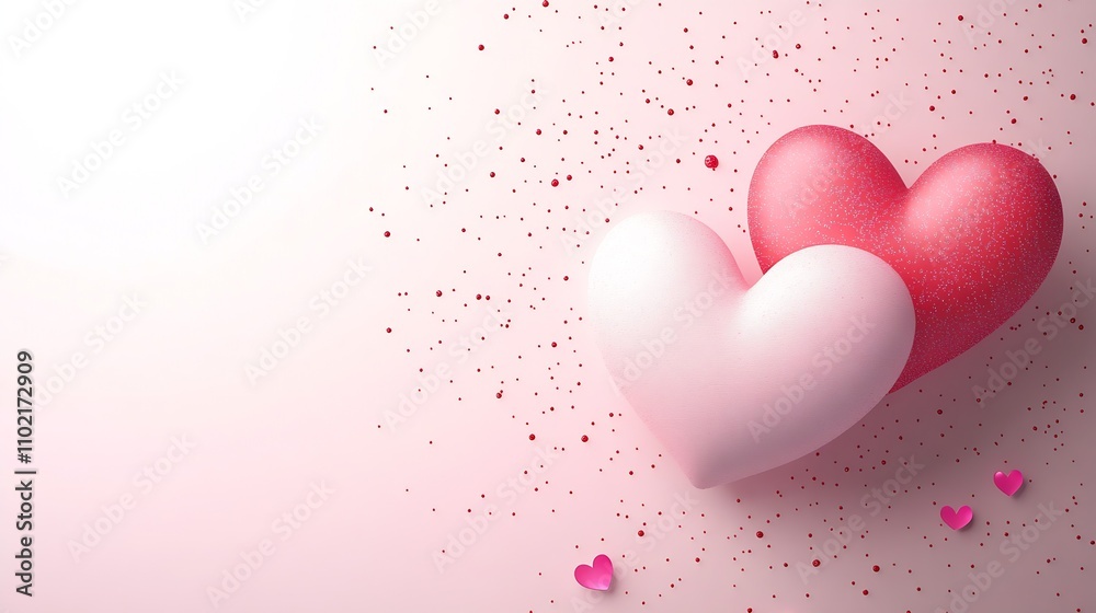 Aufkleber romantic pink and red hearts with sparkling dots on soft pastel background for valentines day : gene