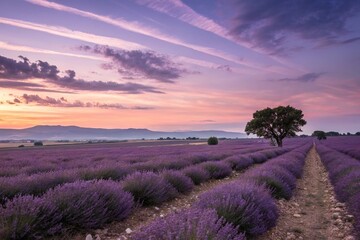 Lavender sunsets with purple hues and horizontal stripes in the sky, sunset, peaceful, stripes, atmospheric