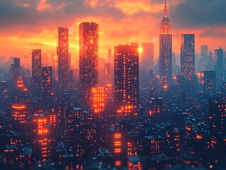 Fototapeta premium Futuristic Cityscape with Digital Graphs Showcasing Business Growth and Trajectory