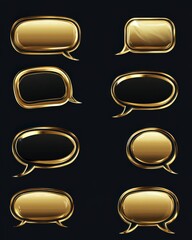 Gold Speech Bubble. Various Curved Empty Speech Bubbles for Dialogue and Communication