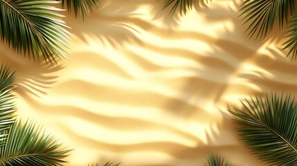 Obraz premium Tropical Palm Leaf Shadows on Sunlit Golden Sand Beach Background : Generative AI