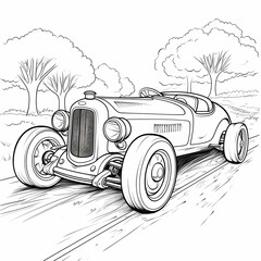 Retro car coloring page for kids. Vintage transportation coloring page