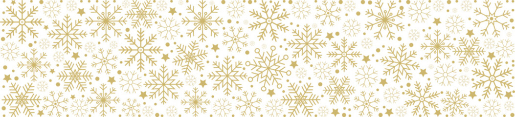 Border, divider of the golden snowflakes on transparent  background. Vector illustration. Winter holidays concept.