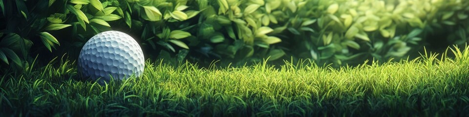 Obraz premium Golf Banner. Dynamic Golf Ball Symbol with Speed Action on Green Golf Course