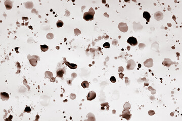 Drops of monochrome paints, on a white sheet of paper, artist's studio. Background for your creative design or addition to illustrations.