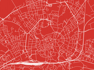 Christmas Map of Vicenza, Italy in Snowy White on Festive Red Background.