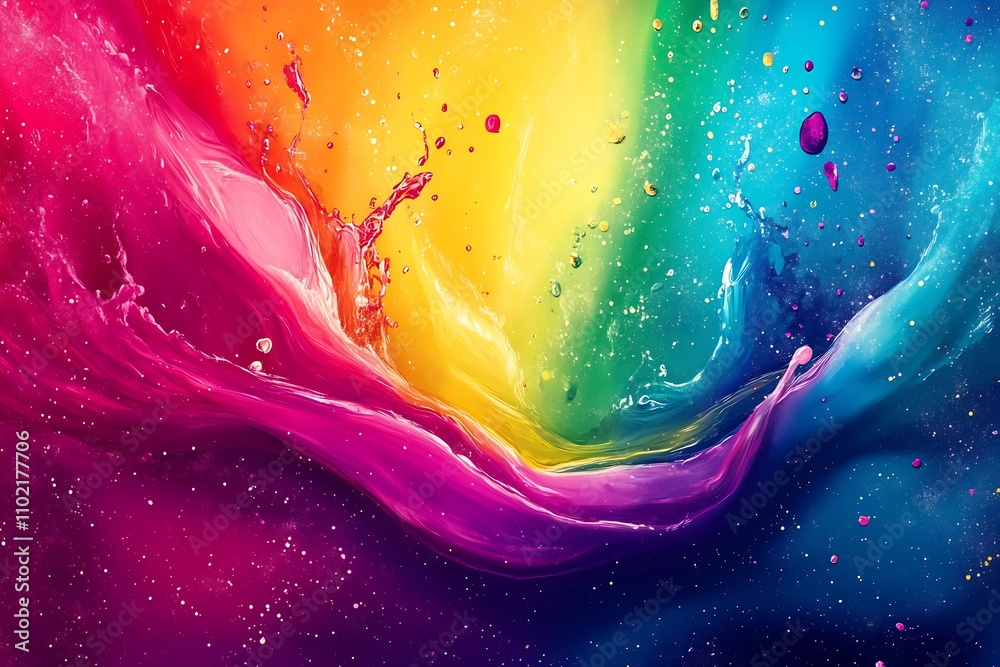 Poster energetic color splash abstract artwork with vibrant rainbow hues : generative ai