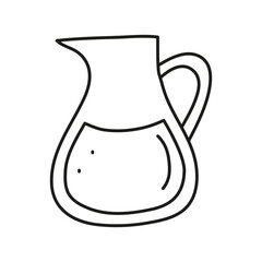 Doodle outline drink in glass jar or jug isolated on white background. Natural water beverage.