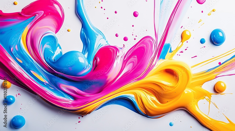 Aufkleber vivid abstract splash of colorful paints on a white canvas : generative ai