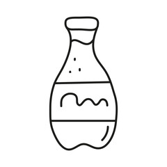 Doodle outline drink in plastic bottle isolated on white background. Natural water beverage.