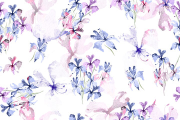 Seamless pattern of wild orchid violet painted in watercolor.Designed for fabric luxurious and wallpaper, vintage style.Hand drawn floral pattern illustration.Flower pattern background.