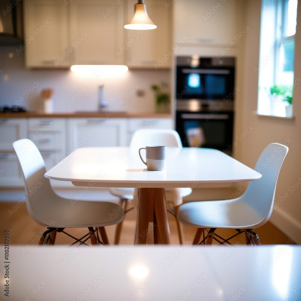 Poster white table with four chairs around it