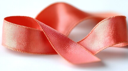 Coral satin ribbon in curved position.