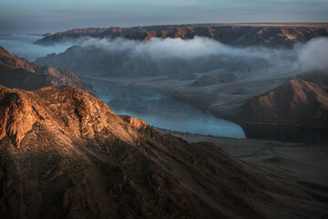 Foggy horizontal landscape valley view