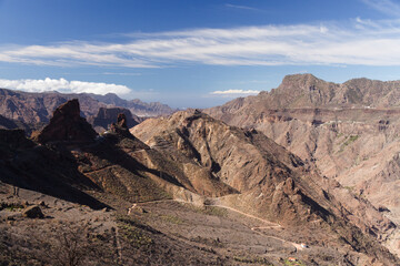 Gran Canaria, landscape of the central part of the island, Las Cumbres, ie The Summits, view towards cave complex called Cuevas del Rey, King's Caves