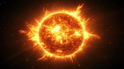 Obraz premium A fiery close-up of the Sun surface, showcasing solar flares and intense plasma activity.