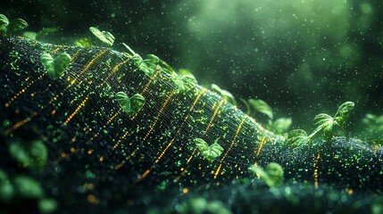 Sustainable Financial Growth Symbolized by Lush Green Vine Covered Digital Market Chart