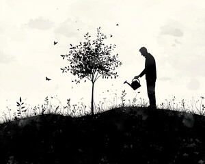 Businessman Nurturing a Growing Tree Symbolizing Long Term Business Expansion and Organic Growth